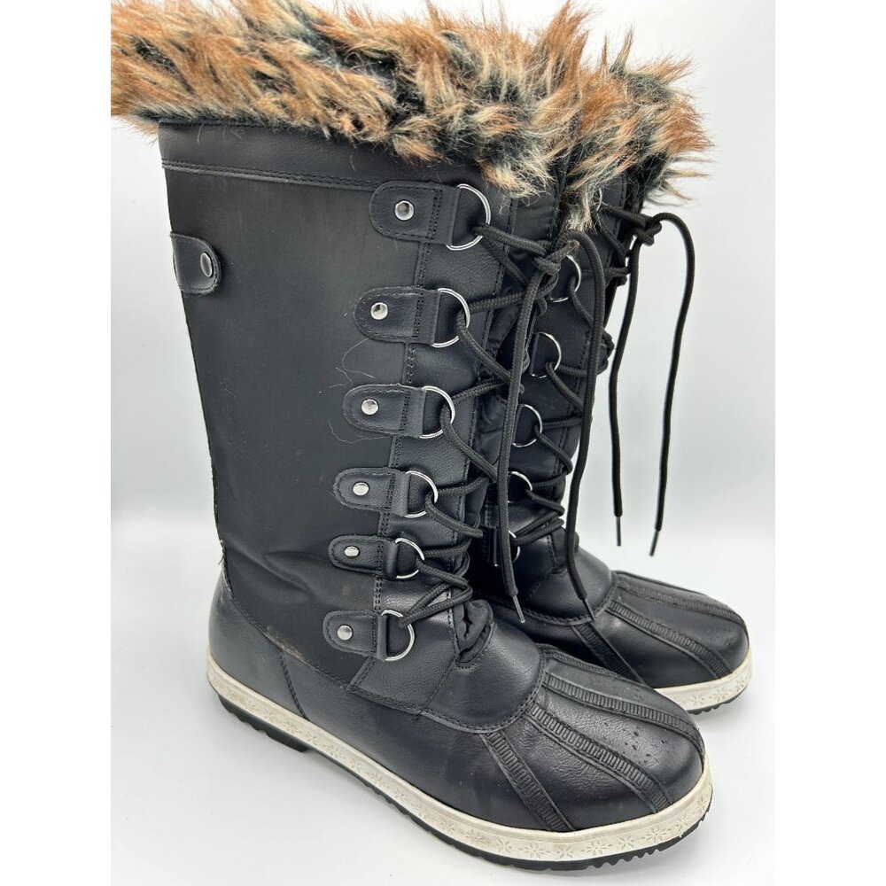 Shoe Dazzle Womens Black Fur Topped Lace Up Winter Boots Solene Size 8 - Picture 3 of 11